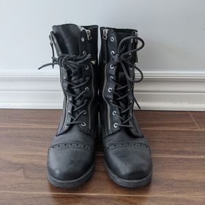 Black Combat Boots with zip on the side